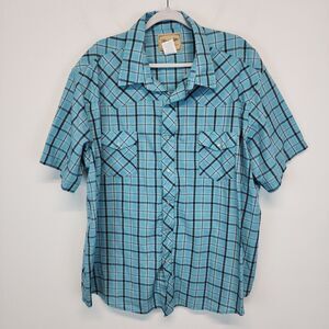 Wrangler Pearl Snap Western Shirt Mens 3X Blue Plaid Short Sleeve Brushpopper